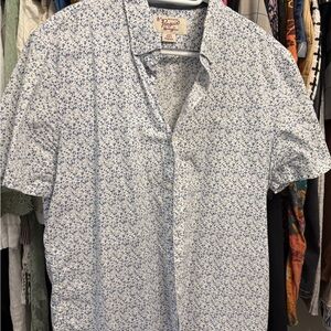 Original Penguin White Button-Up Shirt with Blue Micro Floral Print